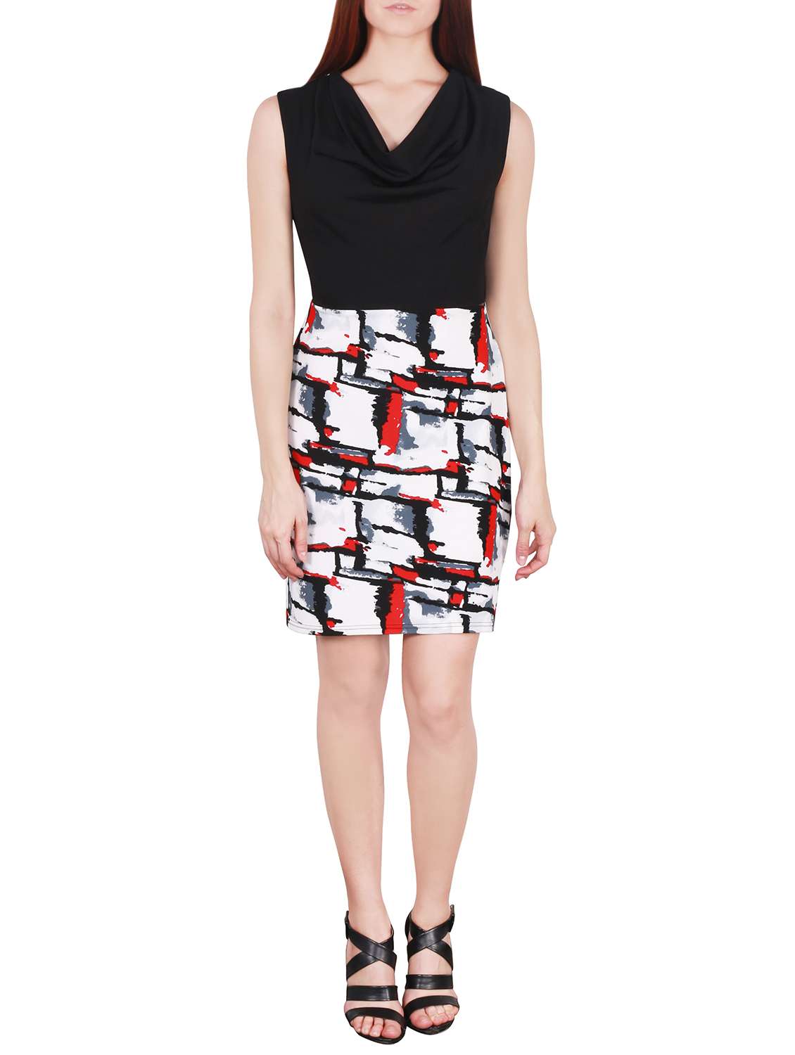 black printed sheath dress