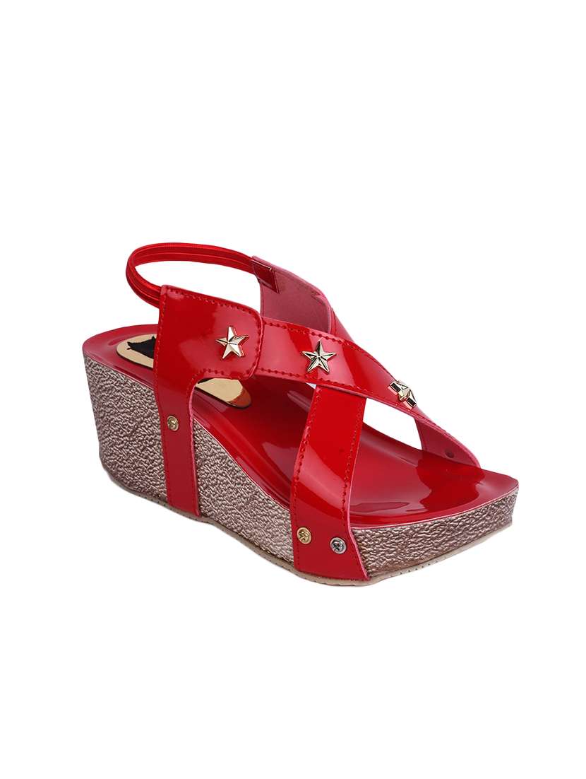 red embellished  wedge