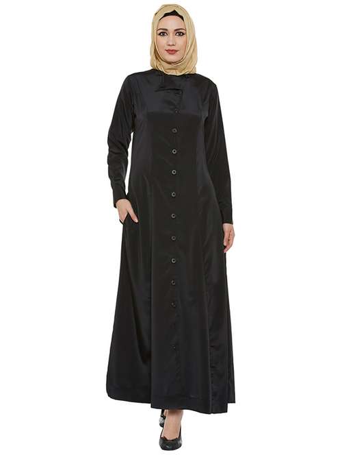 black round neck crepe abaya - 13837826 - Standard Image - 0