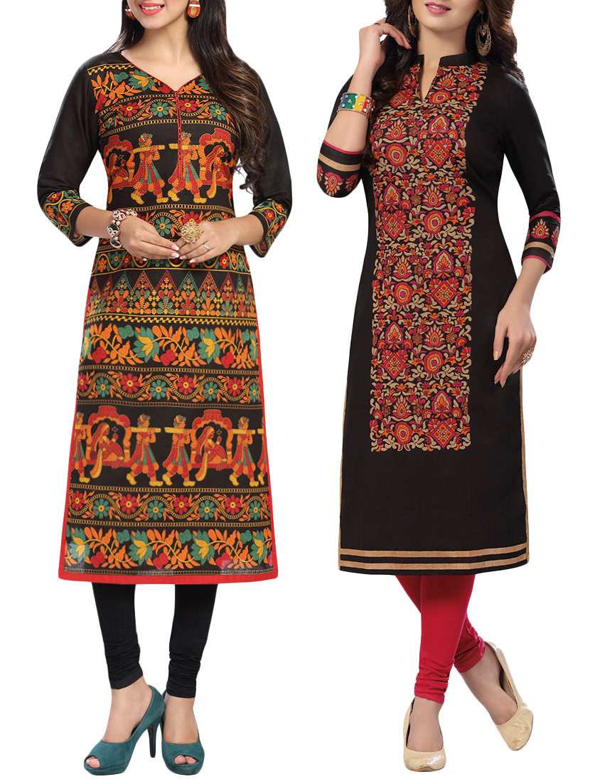 combo (set of 2 ) multi colored cotton unstitched kurta