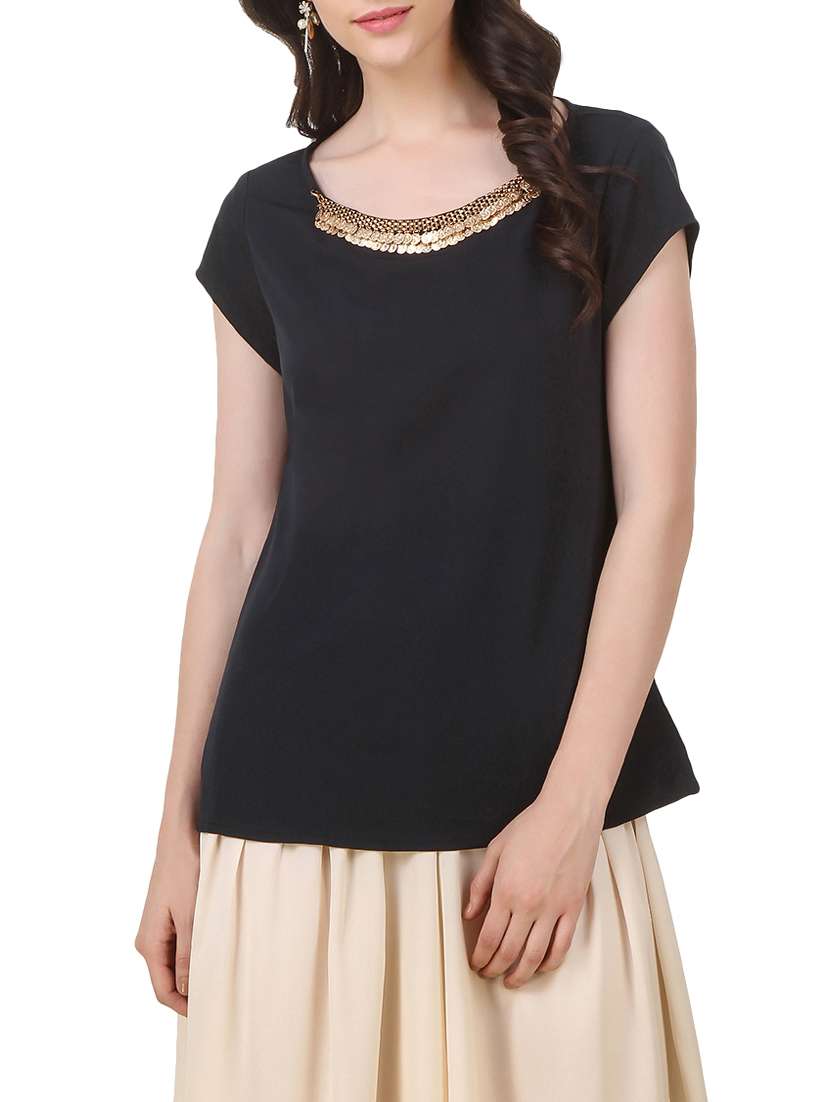 embellished round neck top