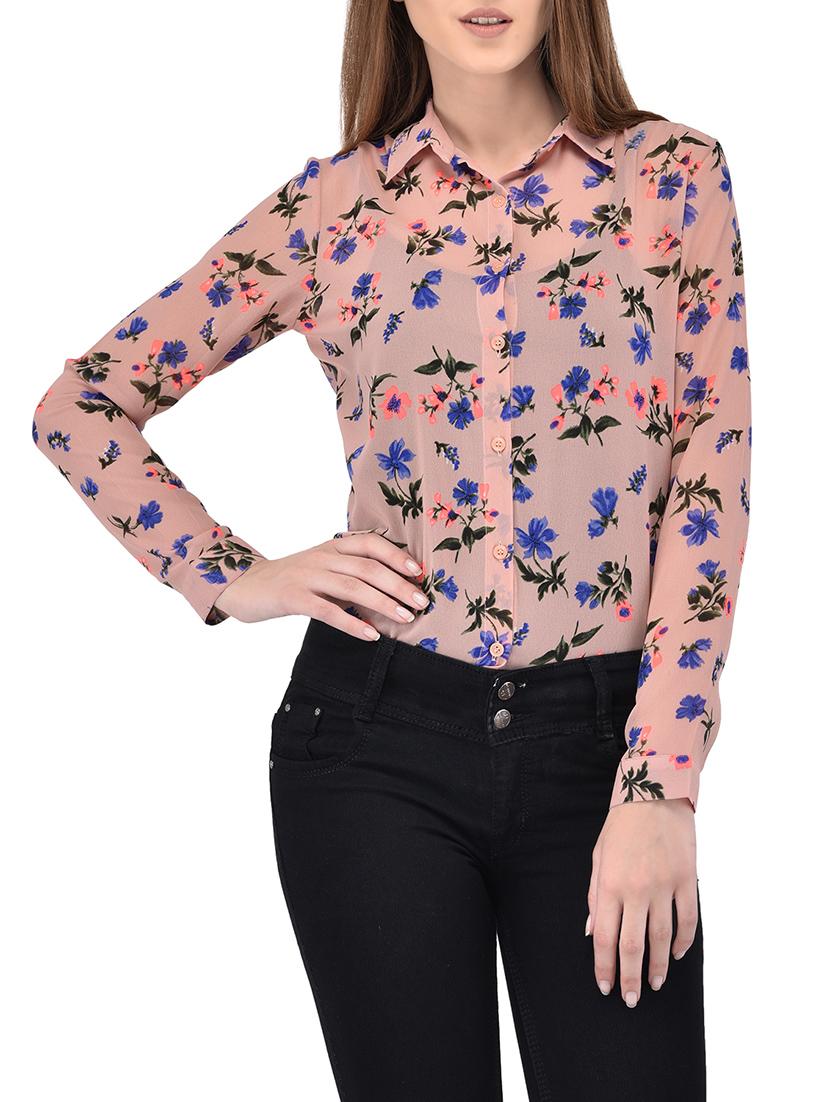 floral print orange shirt - 13842743 -  Zoom Image - 0