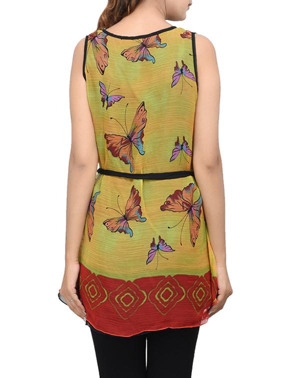 yellow chiffon top with high low hem - 13843047 - Standard Image - 2