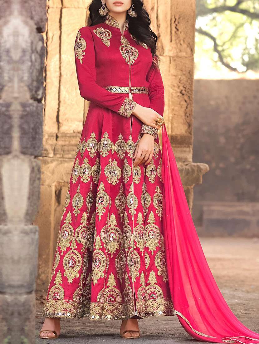 red banglori silk anarkali unstitched suit