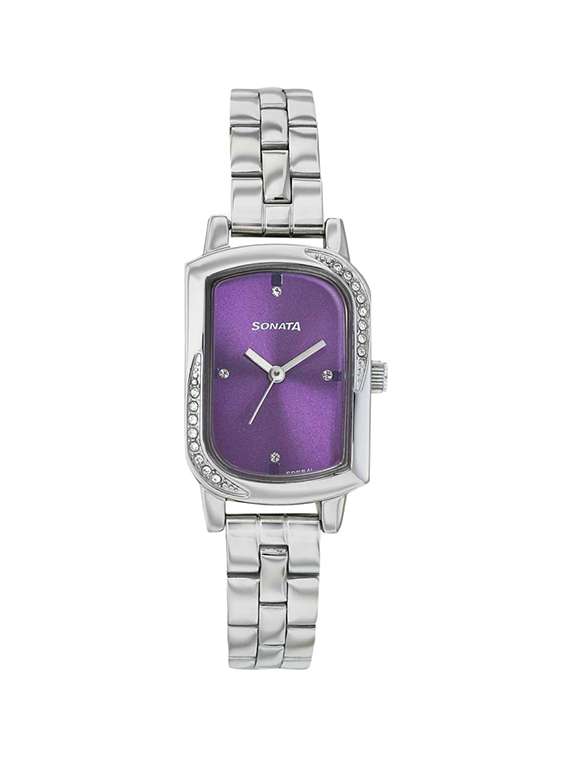sonata purple dial analog watch for women - 87001sm04