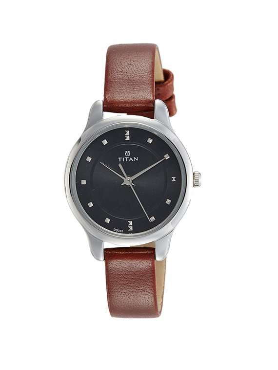 titan black dial analog watch for women - 2481sl07