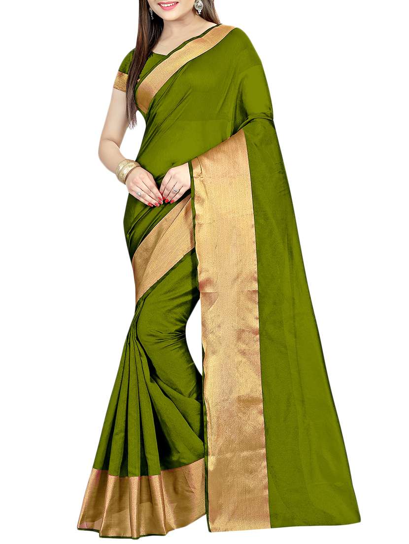 gren bordered polycotton  saree with blouse