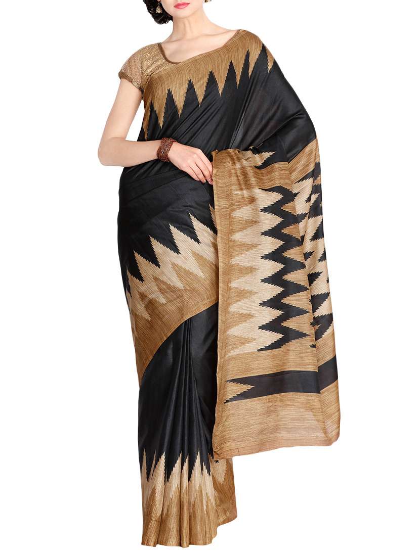 the chennai silks black tussar saree with blouse