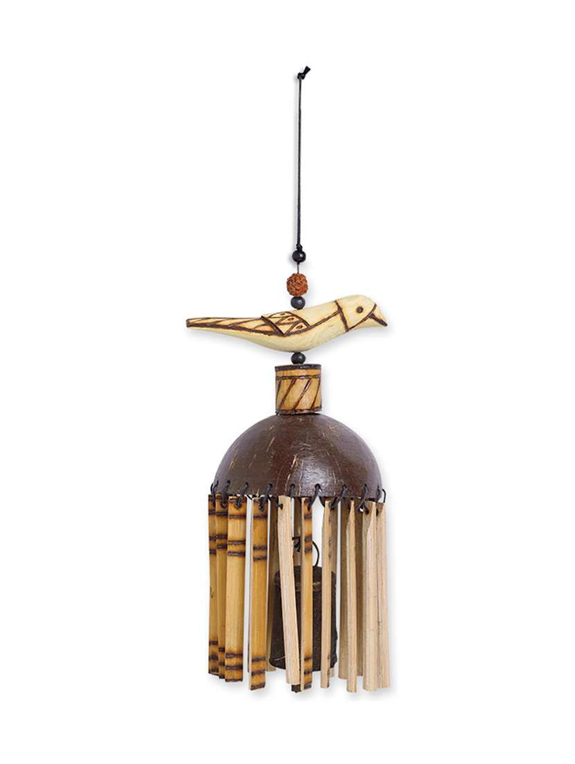 exclusivelane wooden handmade bird wind chime with kutchh bell