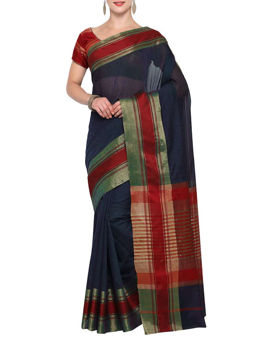 blue cotton bordered saree with blouse