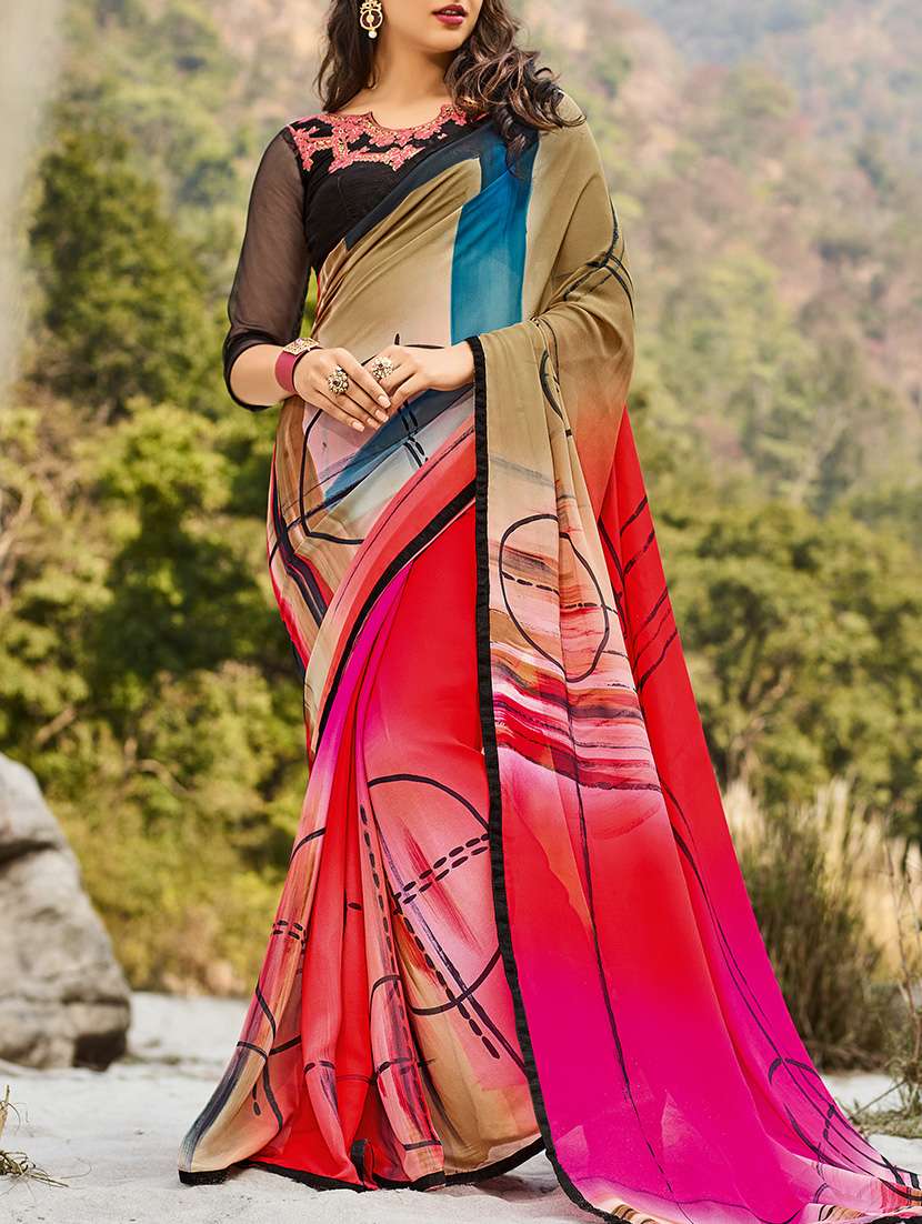 multi coloured georgette printed saree