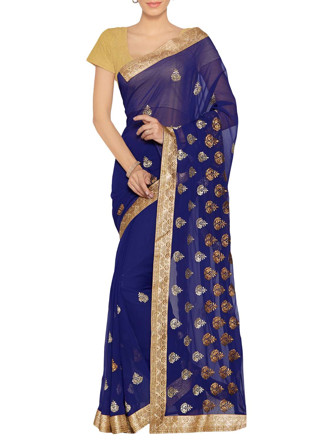 blue embroidered georgette saree