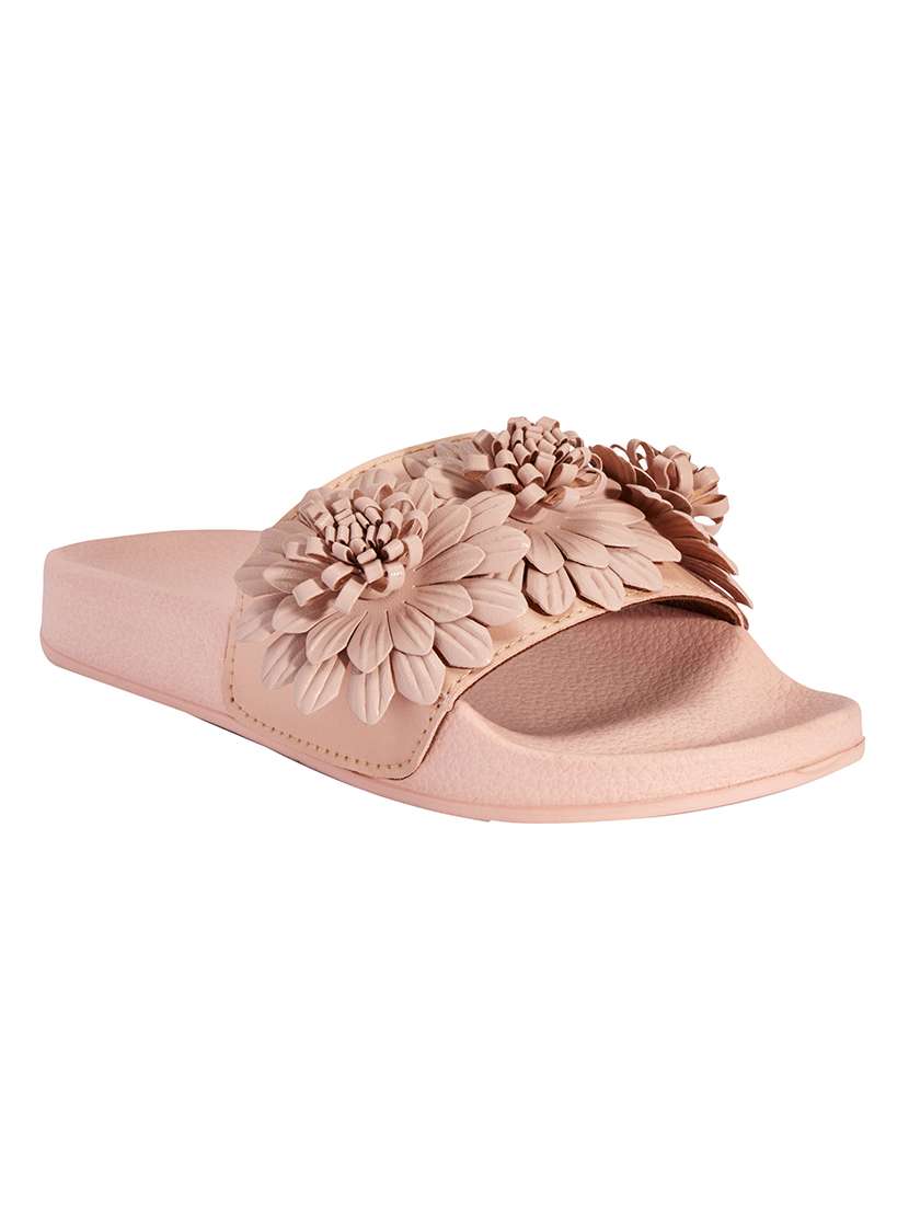 beige floral slides
