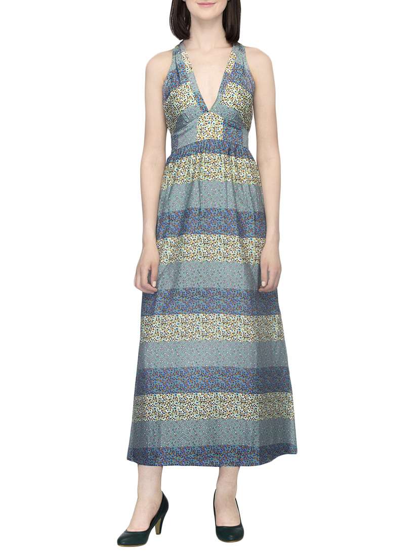 green printed empire line dress
