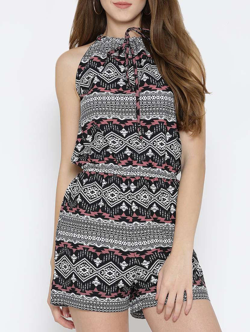 black printed rayon jumpsuit