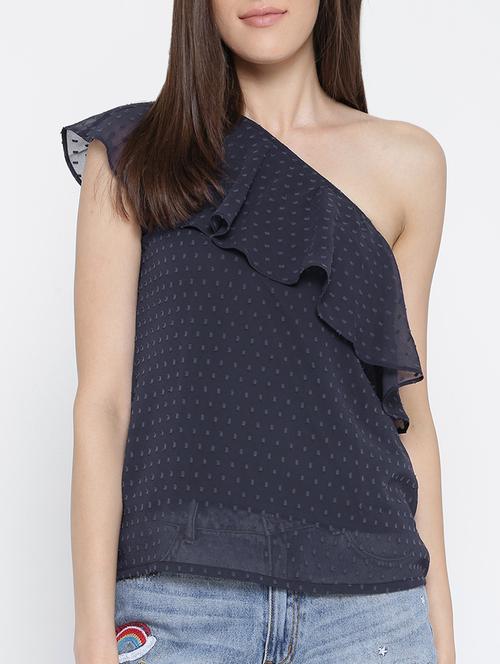 women's ruffle single shoulder top - 13852045 - Standard Image - 0