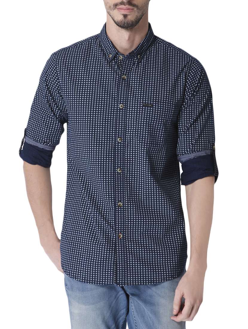 navy blue cotton casual shirt