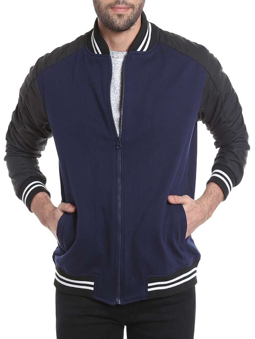 blue cotton bomber jacket