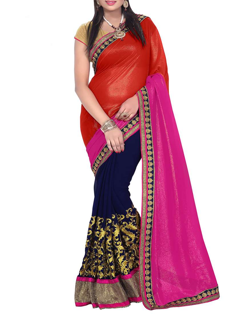 multicolor chiffon half and half saree with blouse