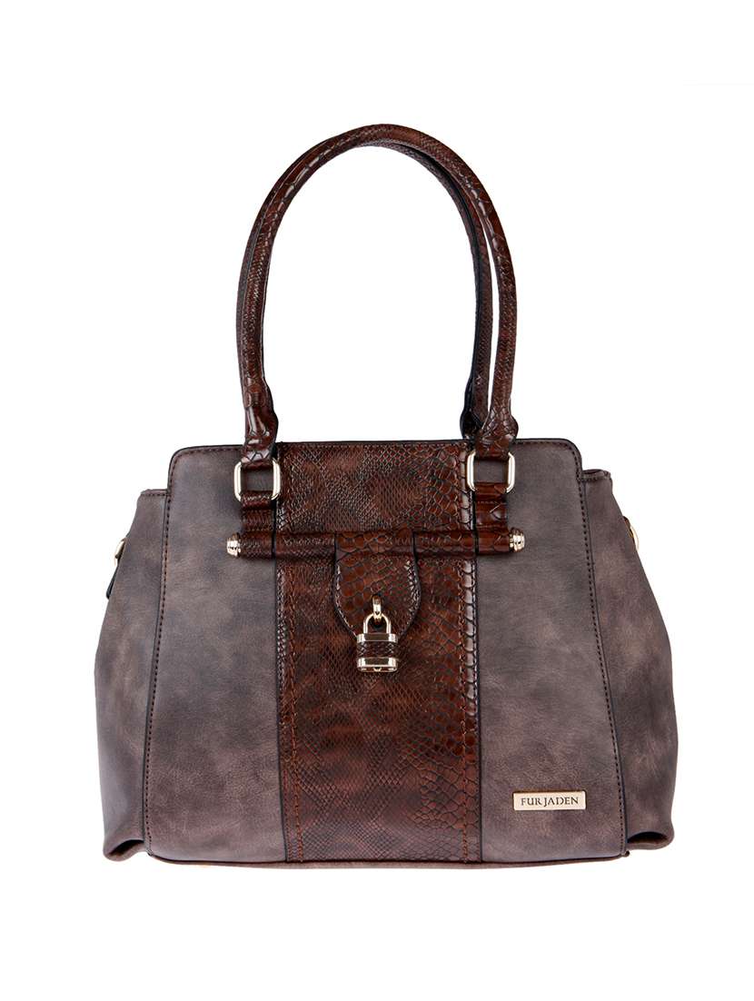brown leatherette regular handbag