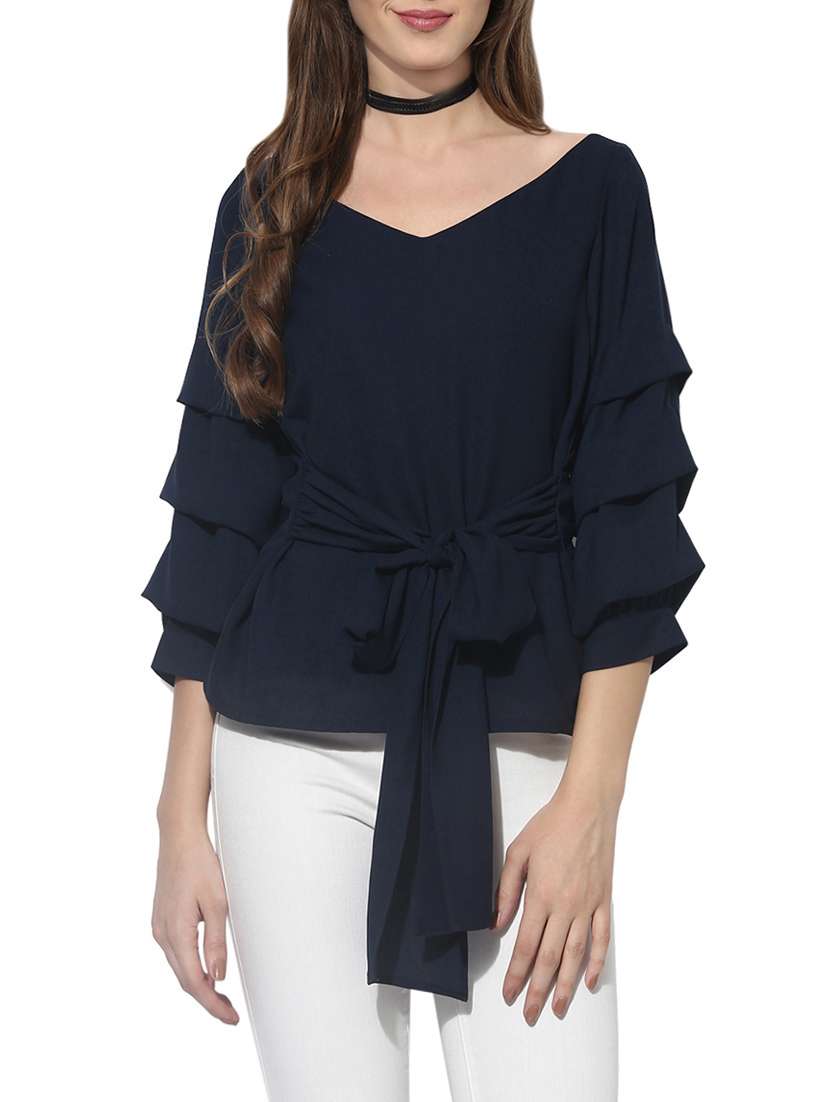 gathered sleeve tie-knot top