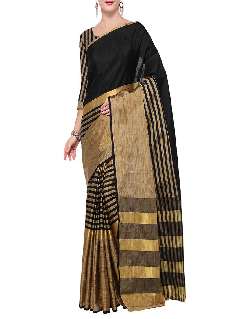 golden strripes woven saree with blouse