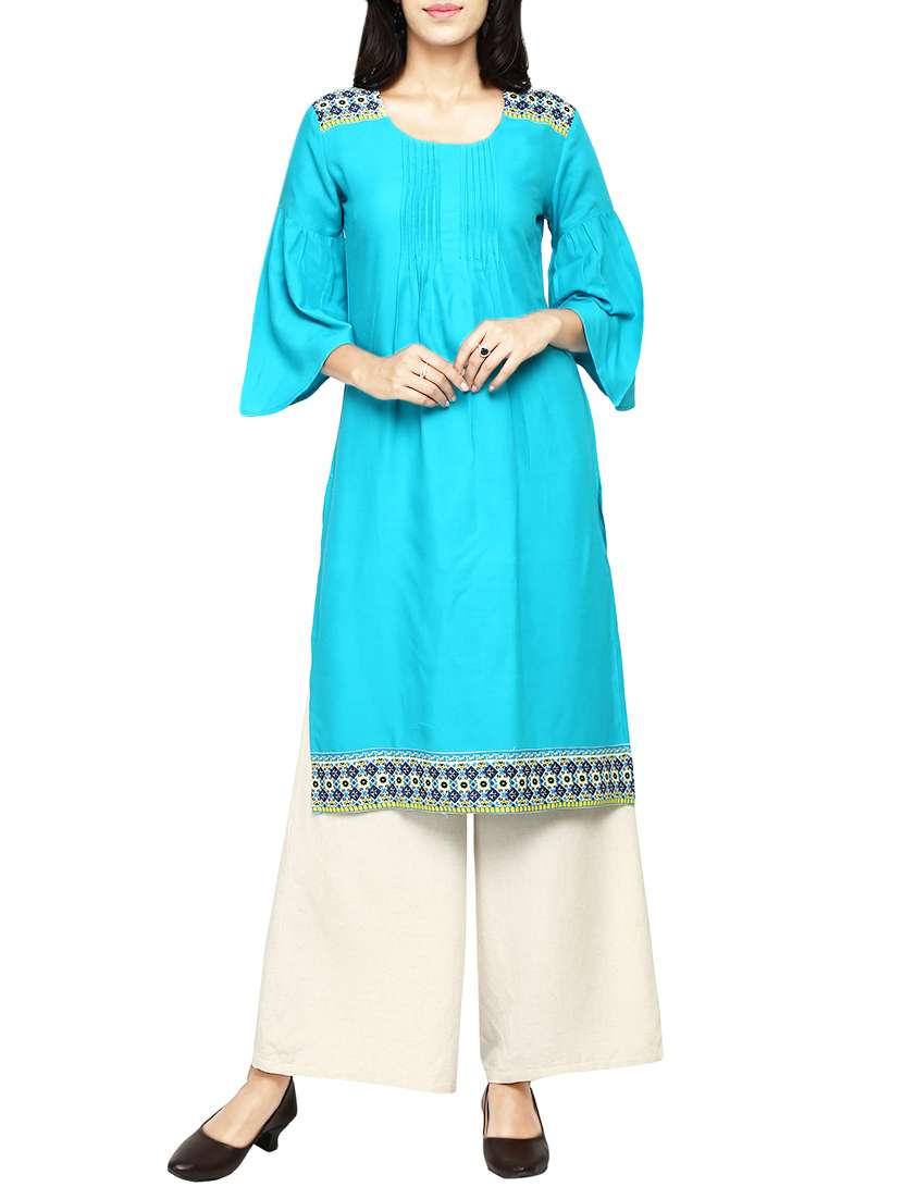 turquoise rayon solid  kurta