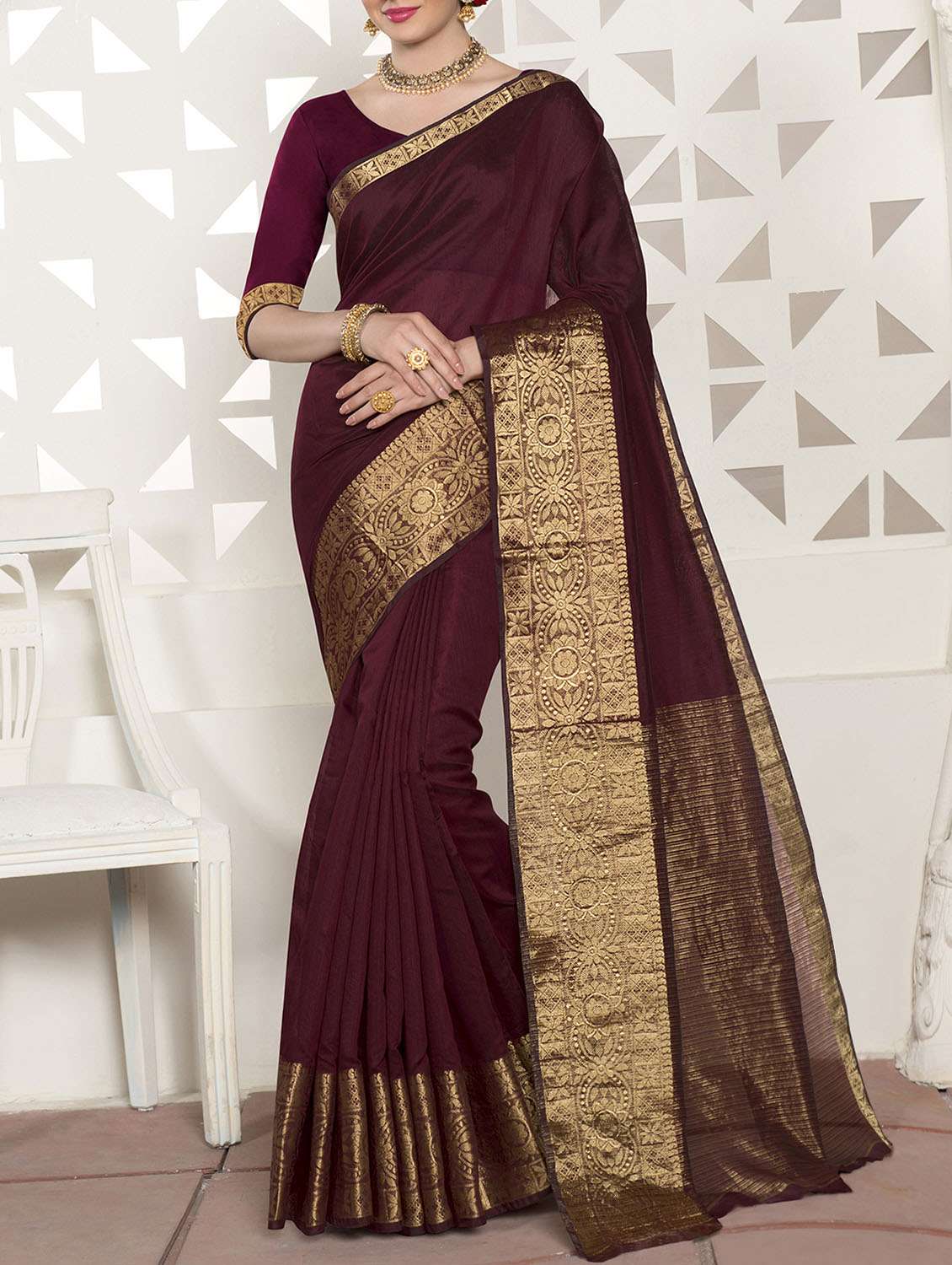 chanderi bordered saree with blouse