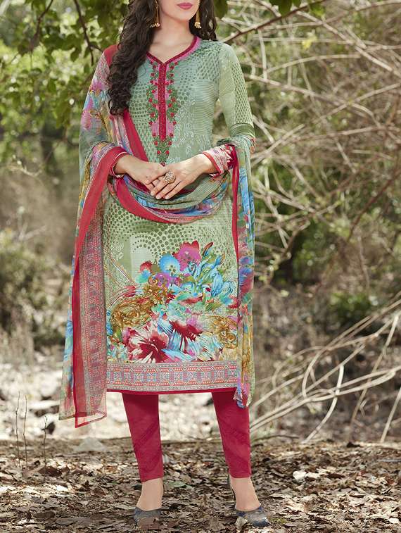 green cotton printed straight pant suit dress material