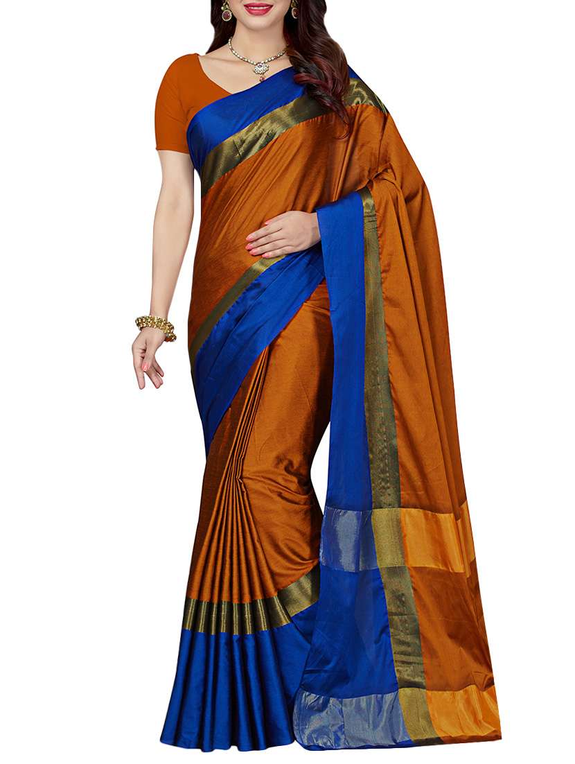 orange dupion bordered saree with blouse