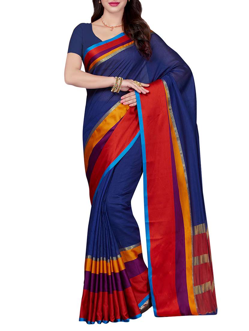 navy blue dupion bordered saree with blouse