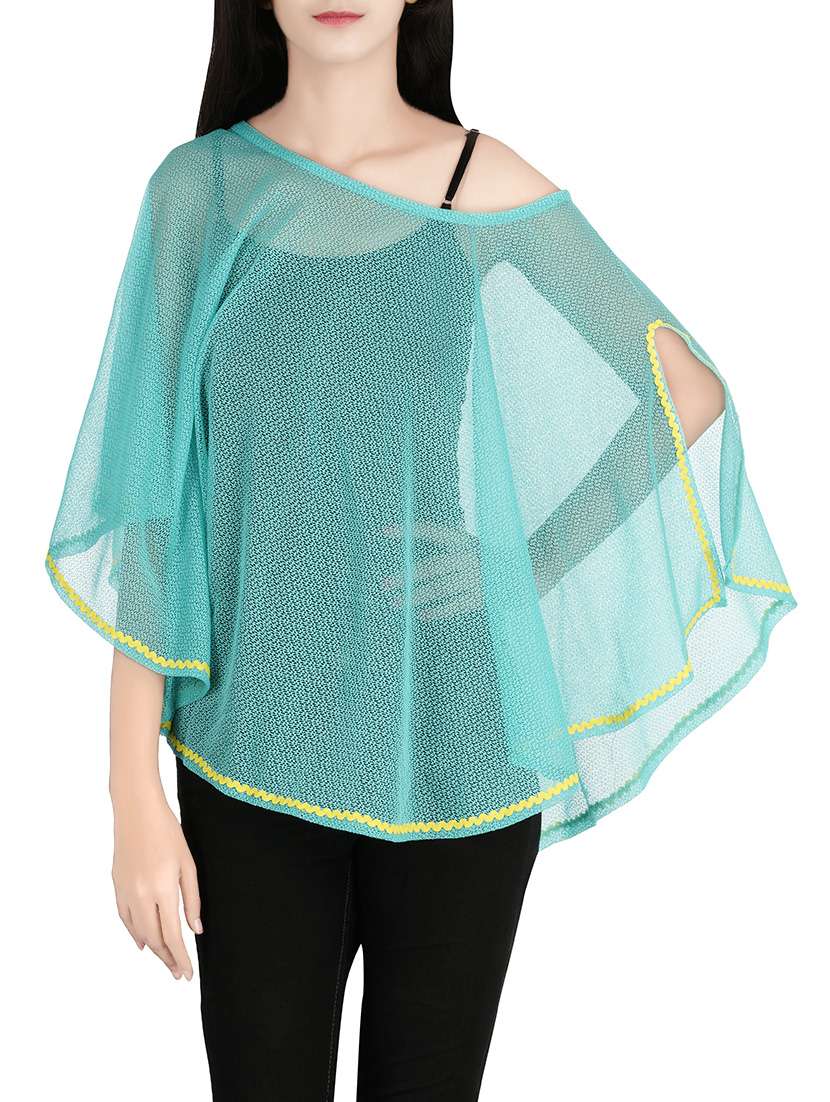 blue poly knit summer poncho