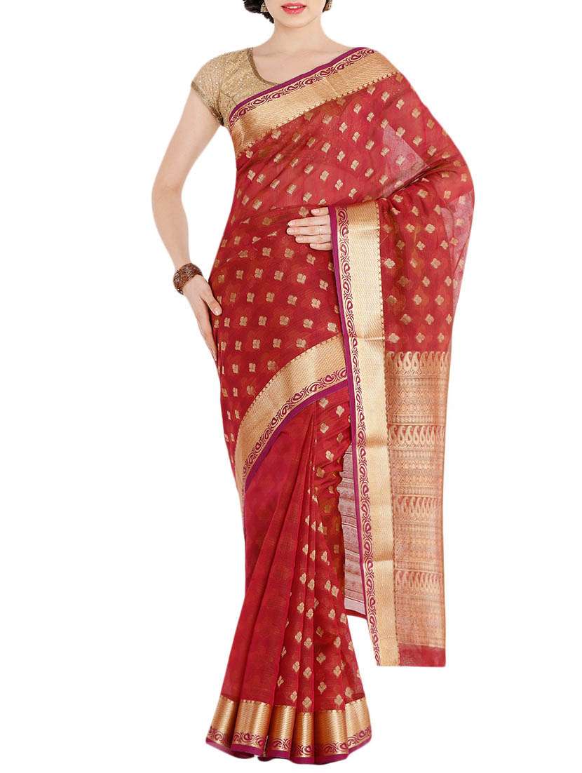 red woven saree with blouse