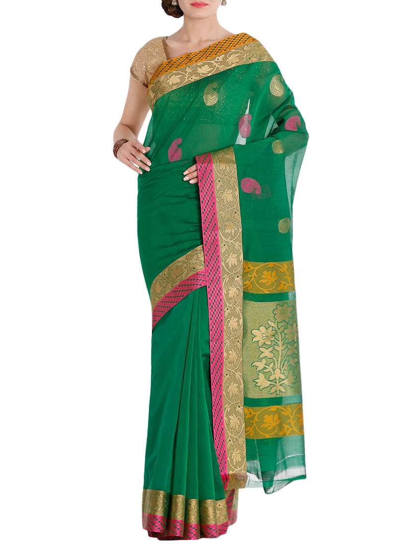 green silk saree with blouse