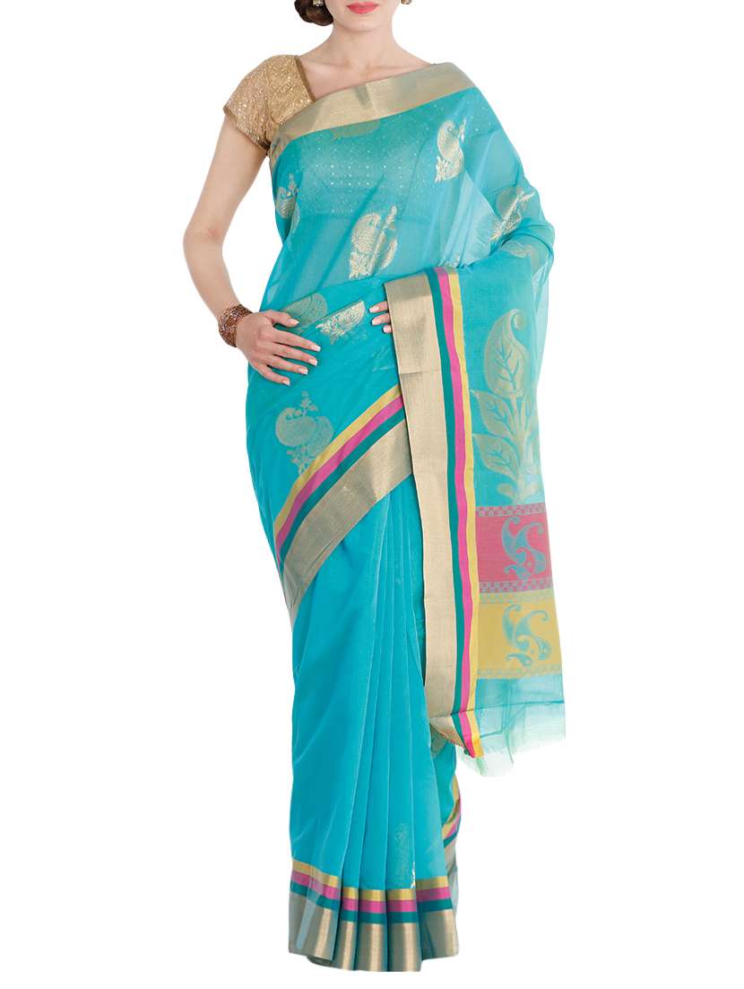 sky blue woven saree with blouse