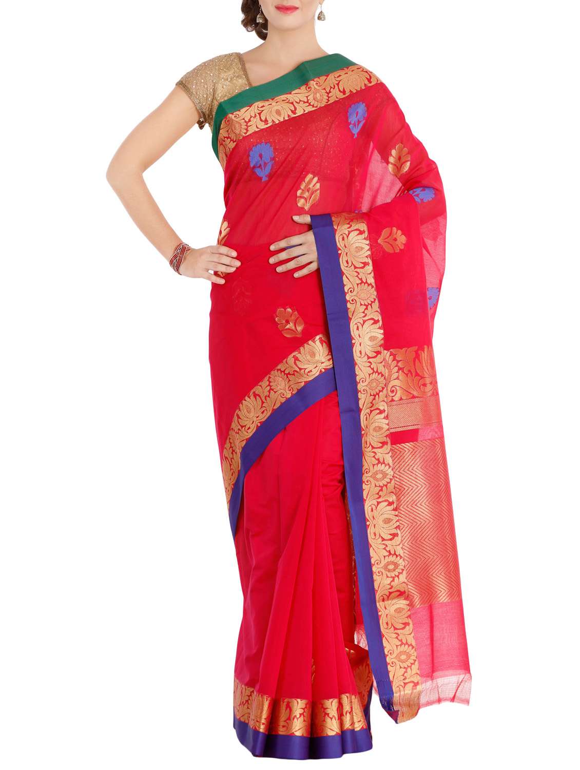 red woven saree