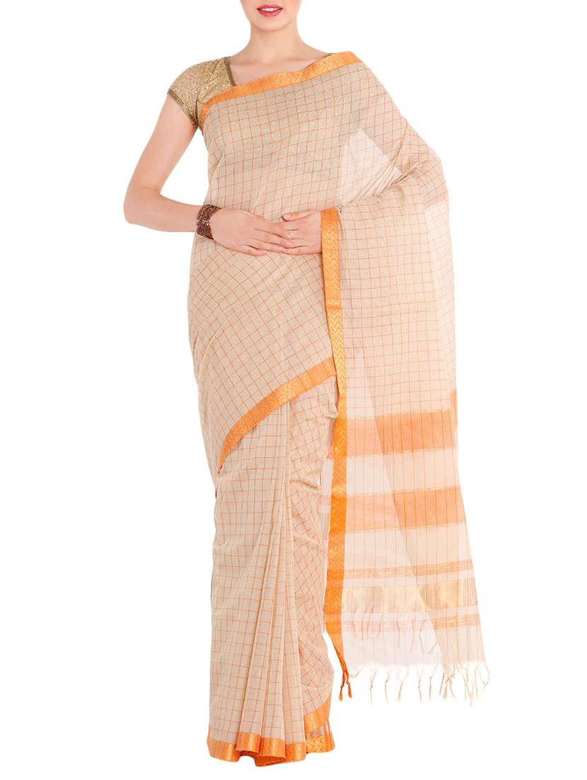 beige cotton silk saree with blouse