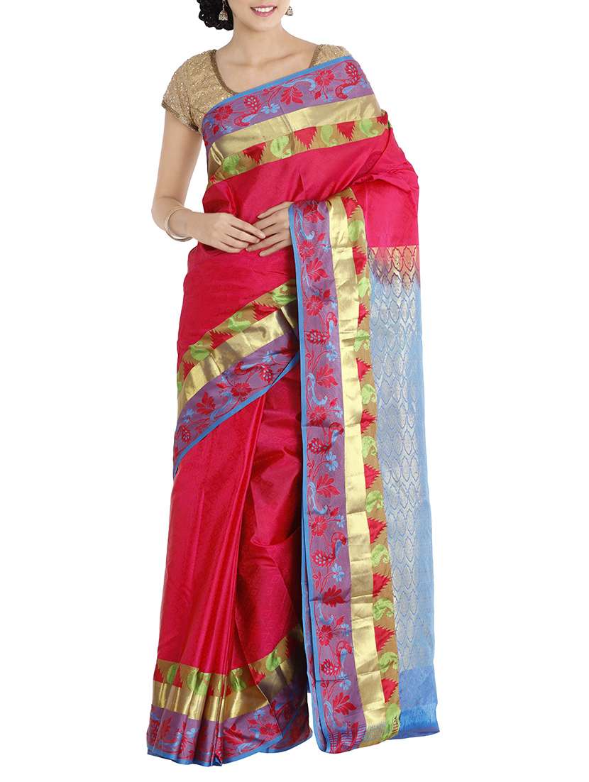 red silk woven saree