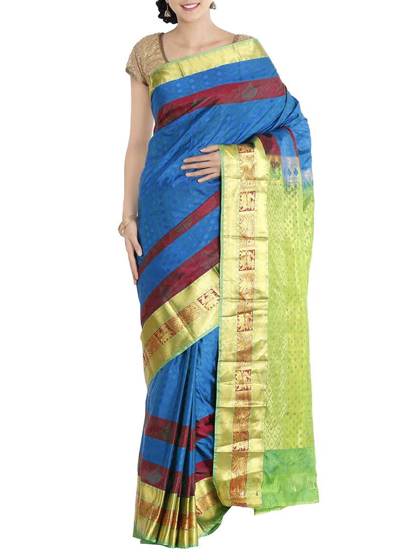 blue silk kanjivaram saree