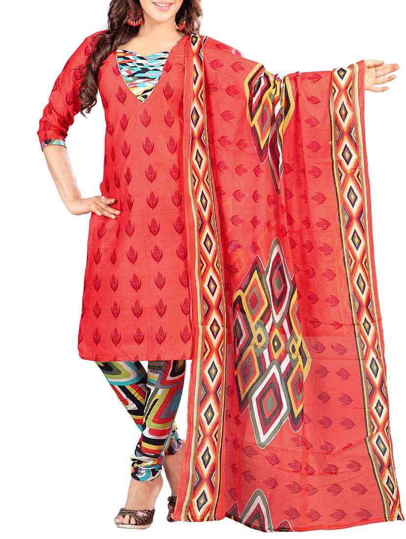 orange crepe printed dress material