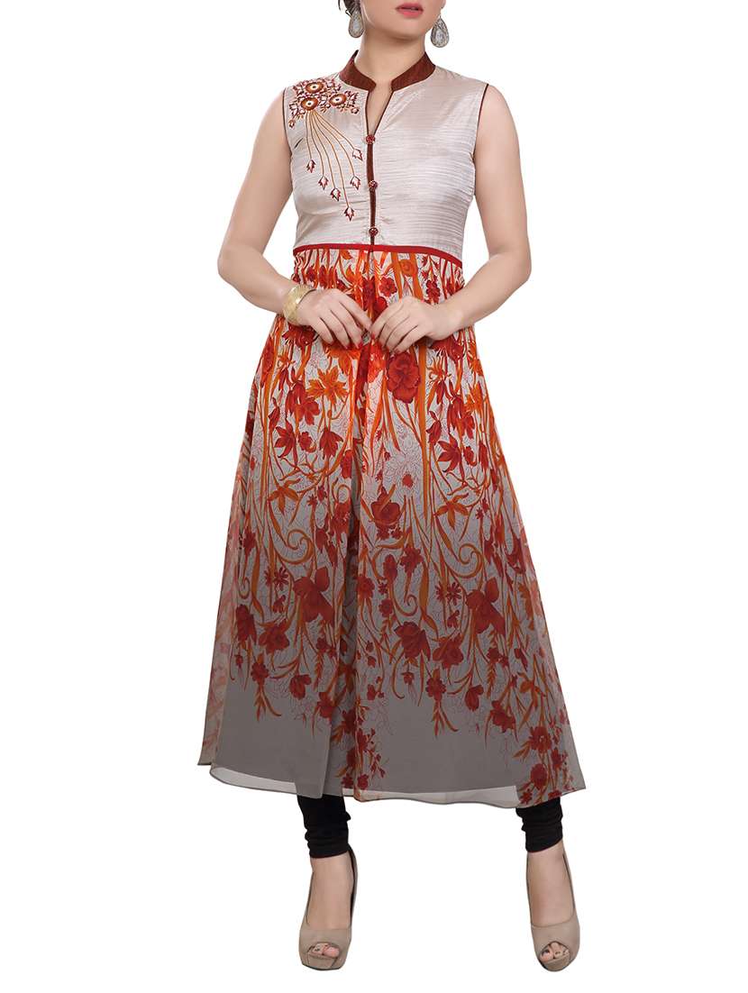 grey embroidered a-line kurta