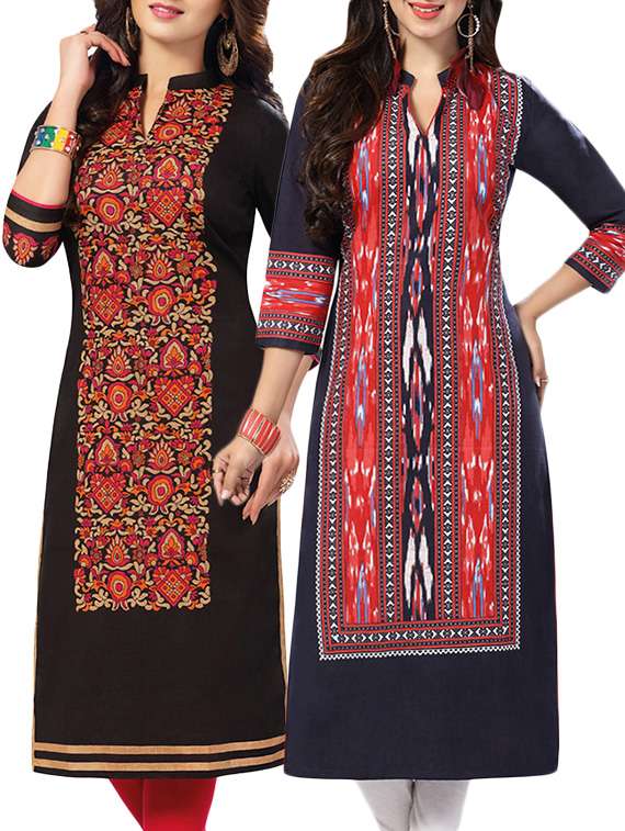 combo (set of 2 ) multi colored cotton unstitched kurta