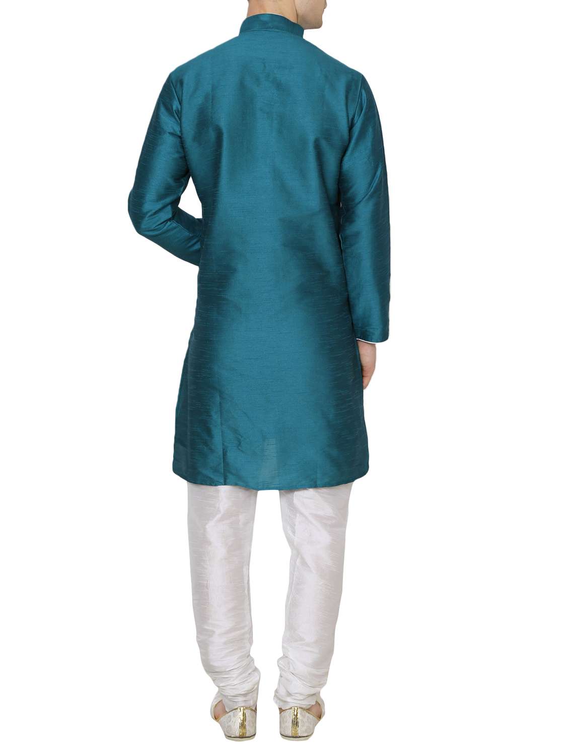 teal blue silk blend kurta pyjama set - 13882609 - Standard Image - 2