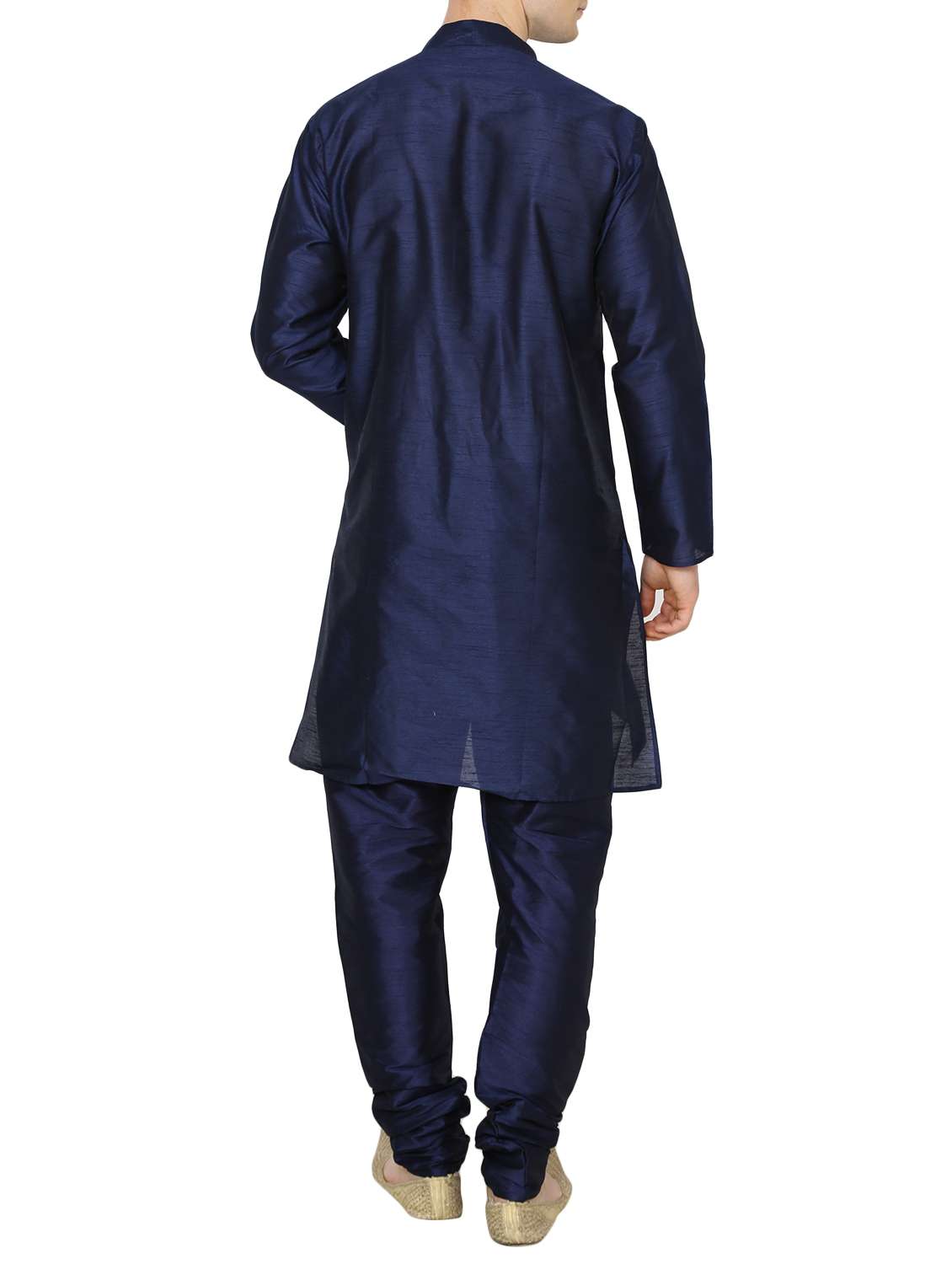 solid navy silk blend kurta pyjama set - 13882643 - Standard Image - 2