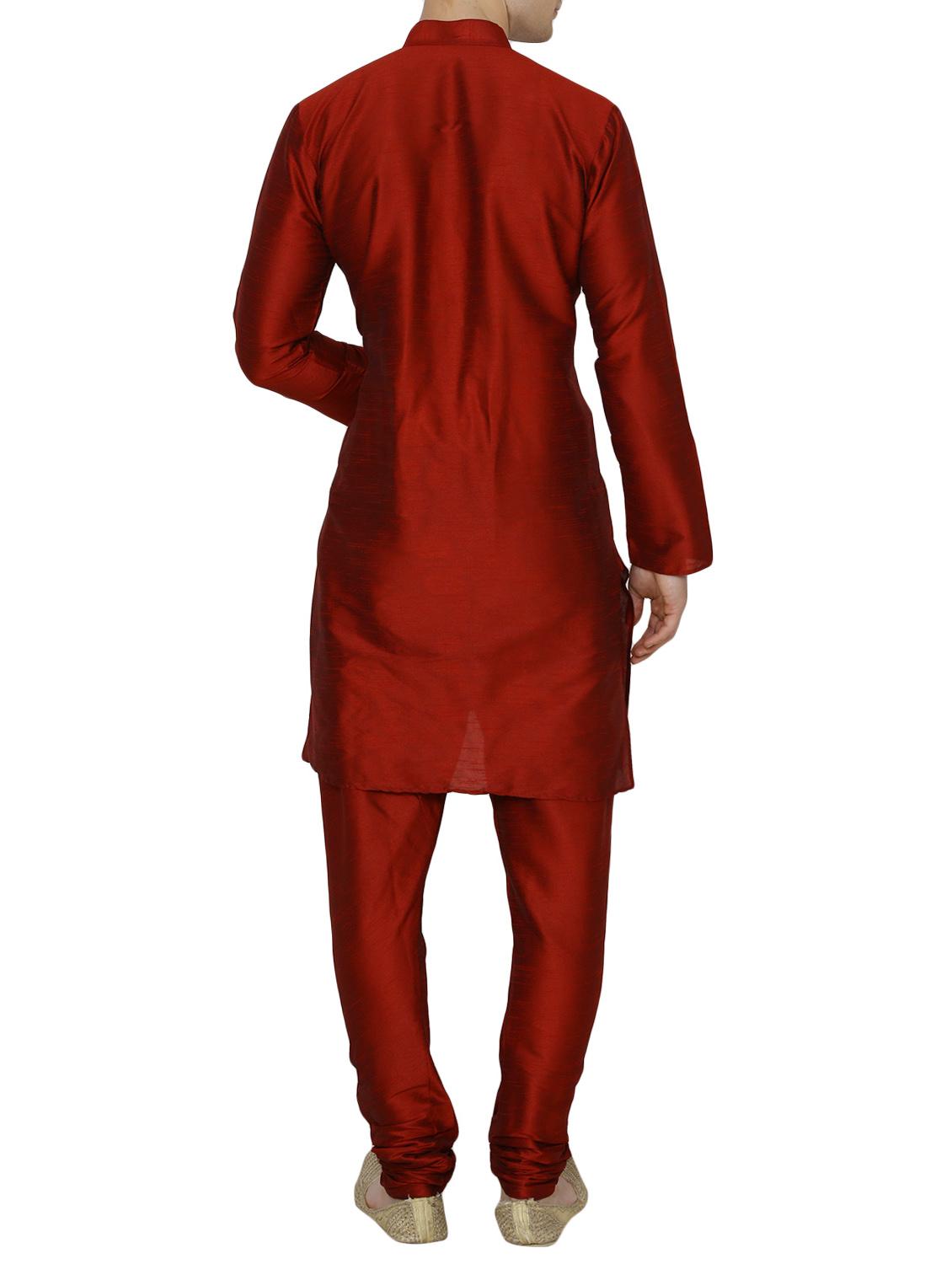 solid maroon silk blend kurta pyjama set - 13882651 - Standard Image - 2