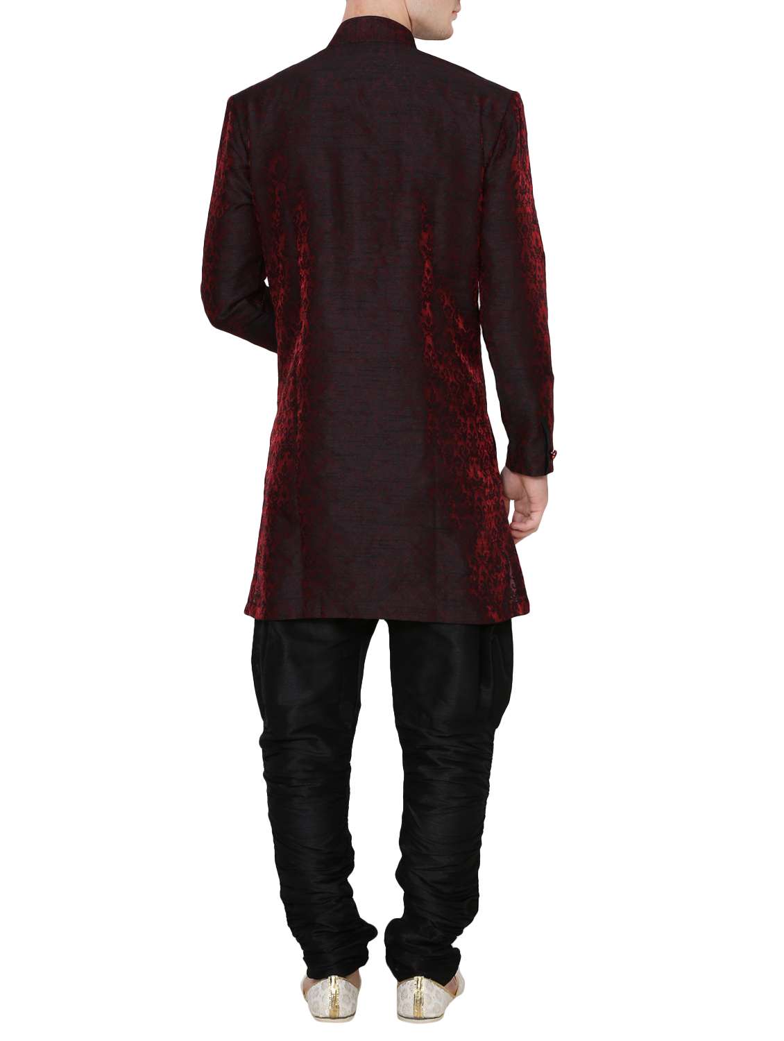 maroon silk blend jacquard kurta pyjama set - 13882654 - Standard Image - 2