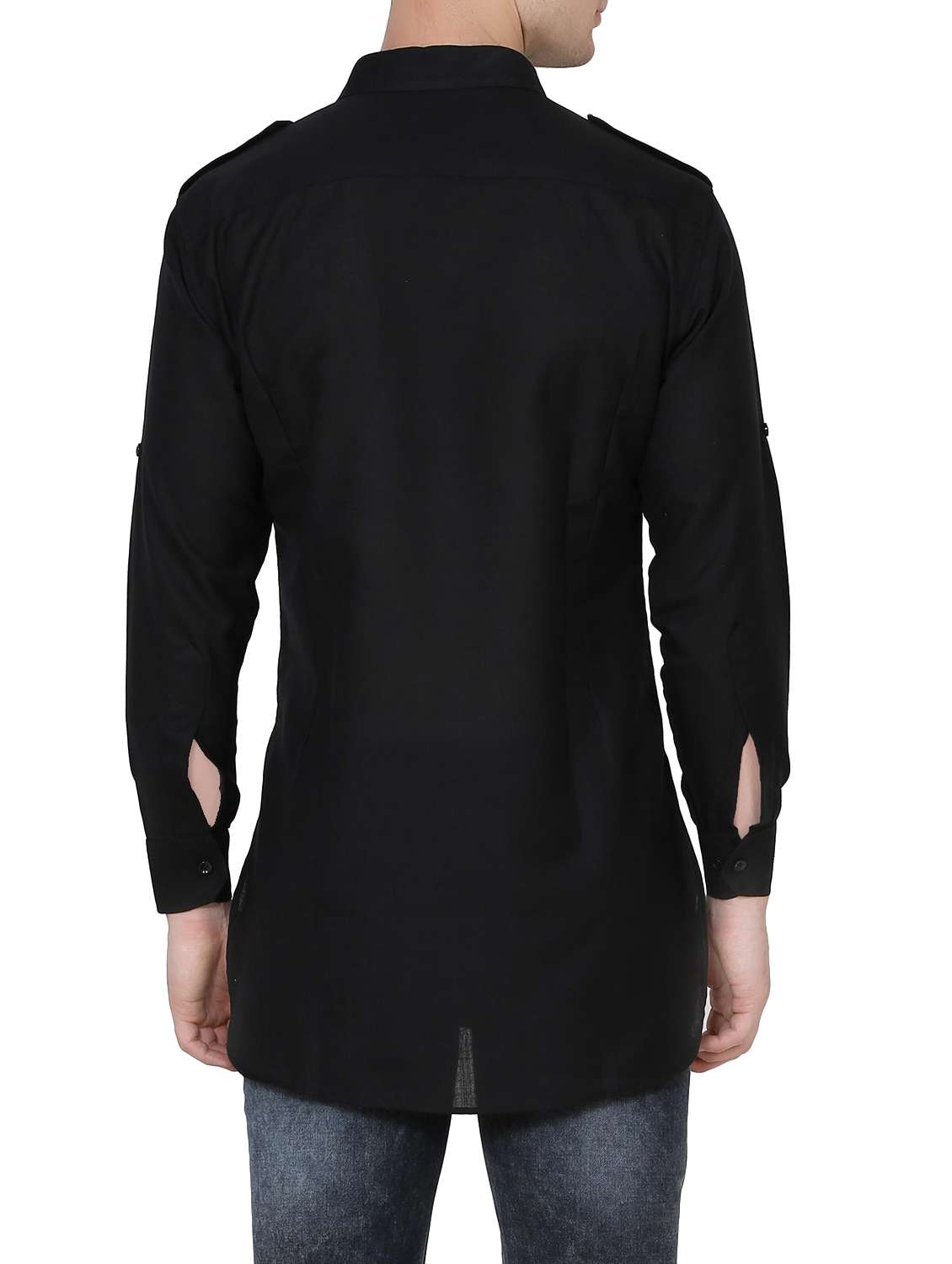 solid black cotton kurta - 13882661 - Standard Image - 2