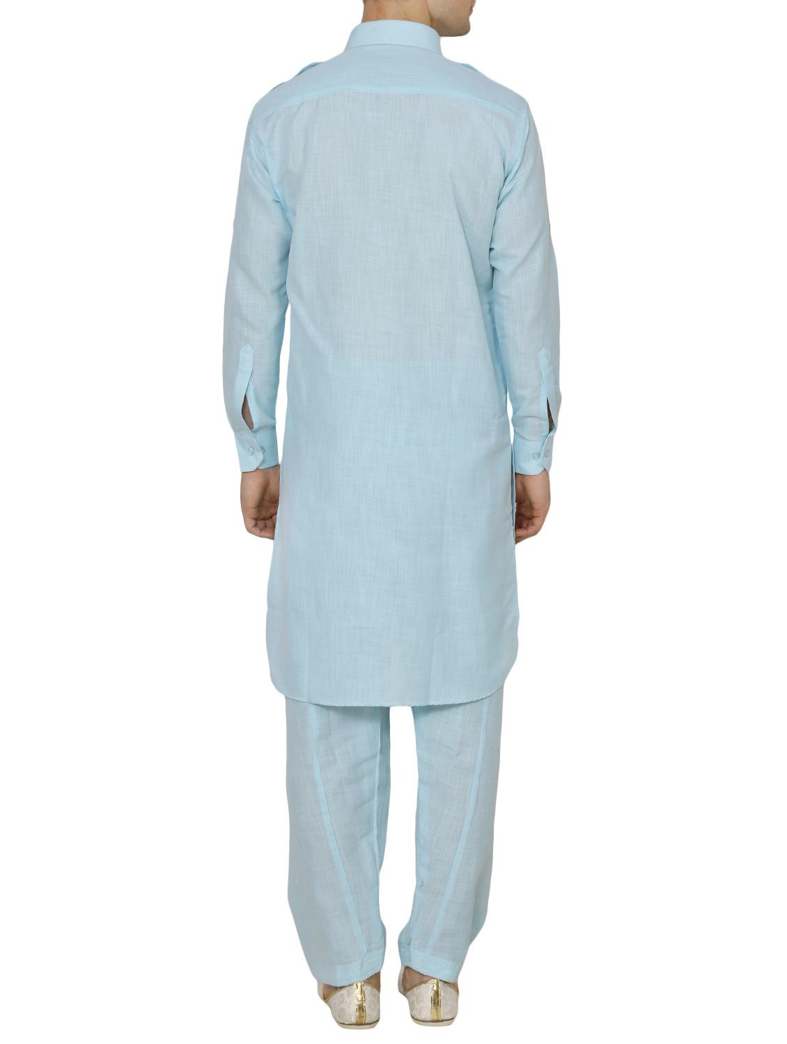 light blue cotton kurta pyjama set - 13882681 - Standard Image - 2