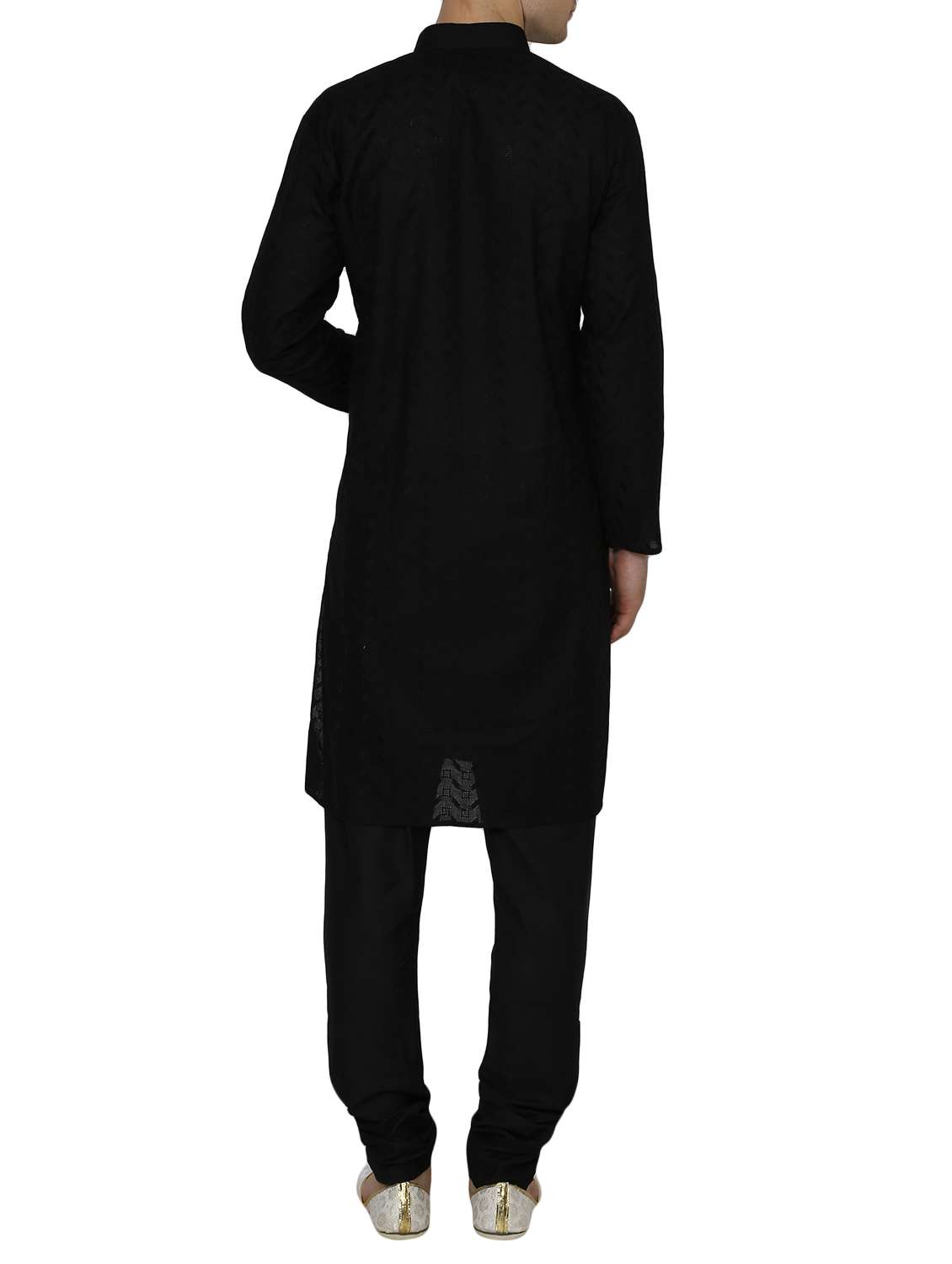 solid black cotton kurta pyjama set - 13882710 - Standard Image - 2