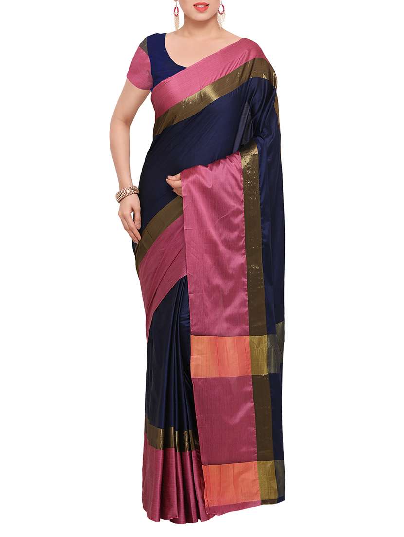 blue art silk bordered saree with blouse
